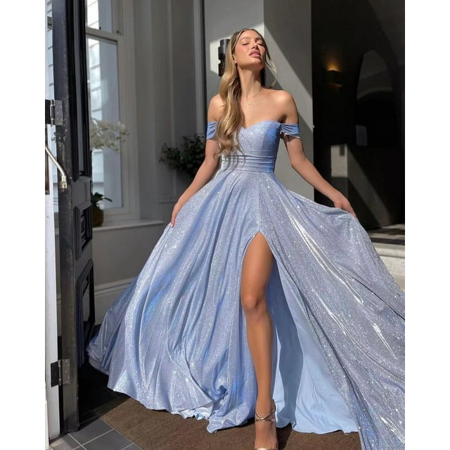 Vestido de banquete con lentejuelas, falda grande, largo tubo, sexy, de moda, con abertura