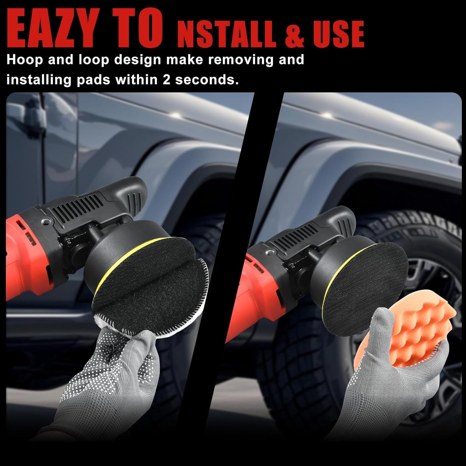 Buffer Polisher,5 inch Dual Action Polisher,Long Orbit 16mm Random Buffer Polisher kit with 6 Variable Speed 1000-5500rpm,Detachable Handle,7 Buffing Pads for  detailing Polishing and Waxing