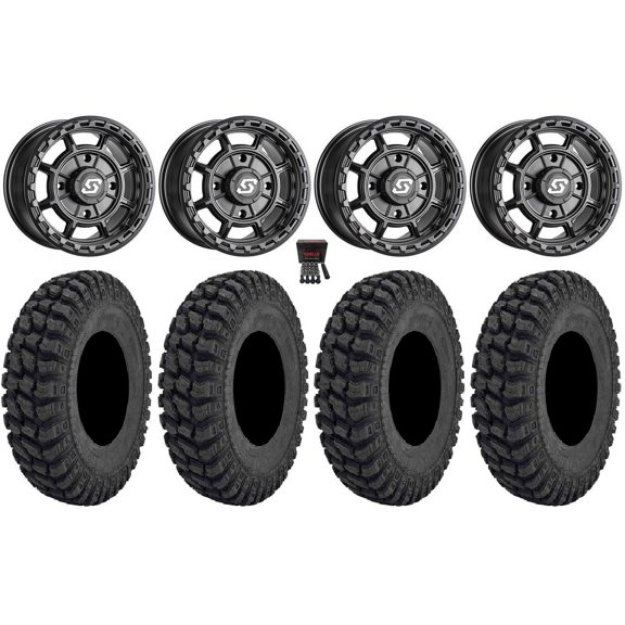 Sedona Rift 14" Wheels Black 28" Warrior AT Tires Sportsman RZR Ranger