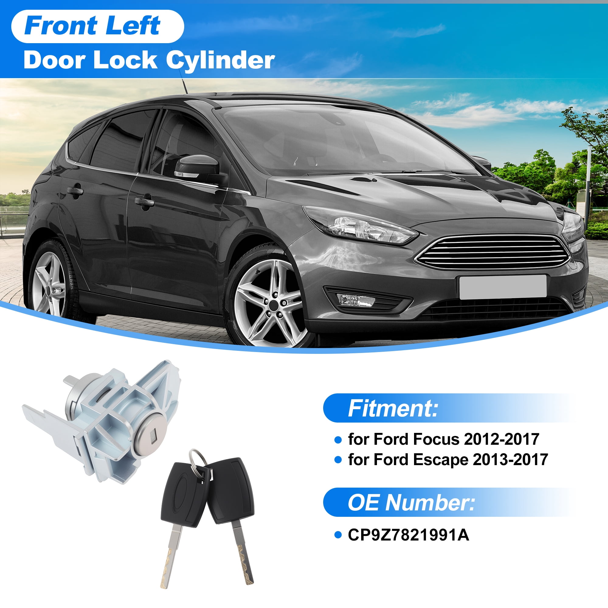 Unique Bargains Front Left Door Lock Cylinder with 2 Keys for Ford Focus and Escape