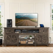 Uforic Farmhouse TV Stand for 75/80 Inch TV, Rustic Entertainment Center with Power Outlet, Storage Drawers, TV Console for Living Room, Oak
