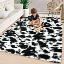 Haperlare Fluffy 8' x 10' Large Rug Faux Fur Rugs Non-Shedding Carpet for Living Room Bedroom Soft Shaggy Rug Anti-Slip Floor Cover Fuzzy Rugs, White/Black