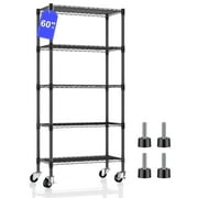 5 Tier Metal Wire Shelving with Wheels, Heavy Duty Adjustable Rolling Storage Shelves, 14"D x 30"W x 60"H 750 lbs Capacity Kitchen Pantry Garage Shelves for Small Spaces