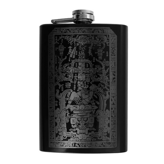 Hip Flask Plus Stainless Steel 8oz Black Flask - Mayan Astronaut