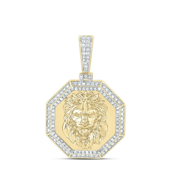 10k Yellow Gold 3/8 CTW Natural Diamond Fashion Lion Face Octagon Men'S Charm 4.19 Grams