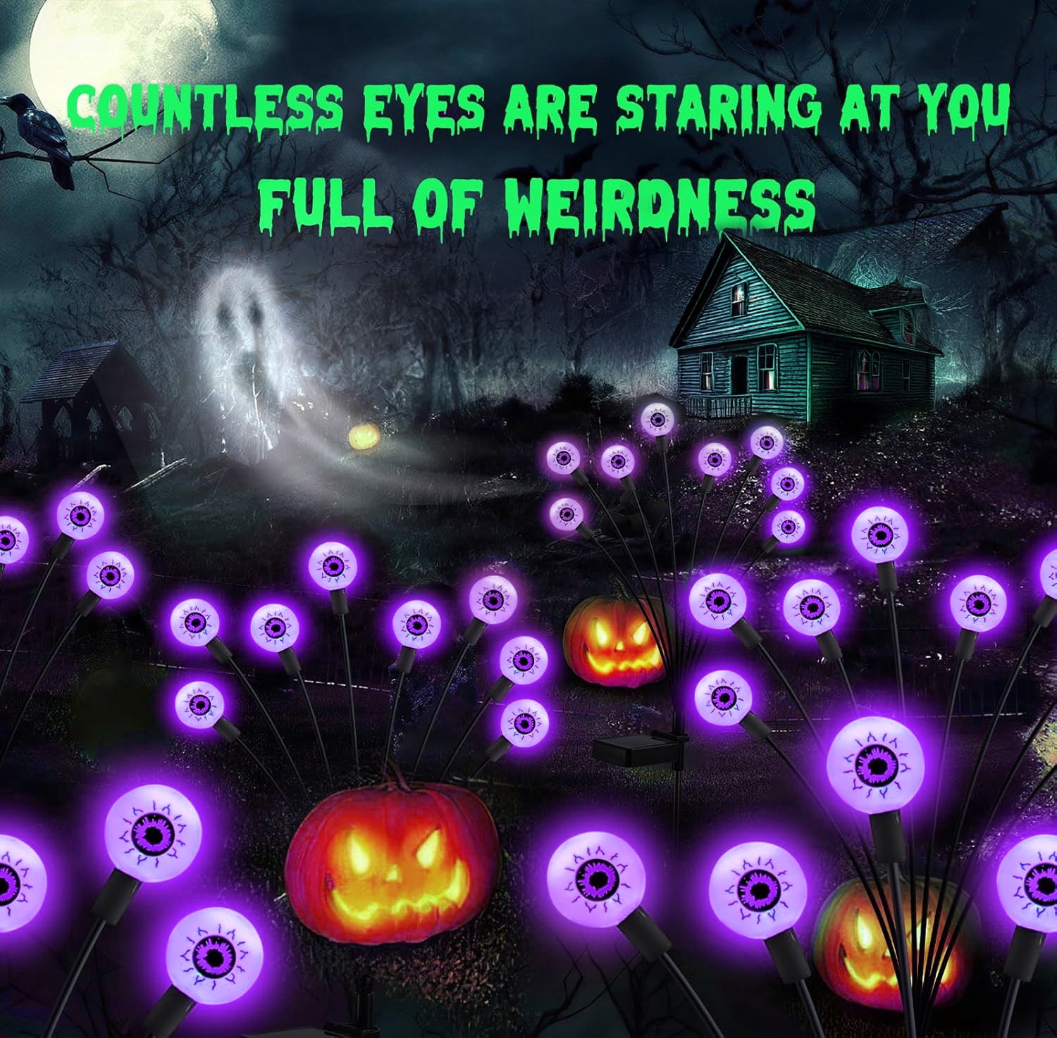 Inadays Halloween Decorations Outdoor Halloween Decor Solar Scary Eyeball Lights 2Pack 16LEDs Waterproof Purple Eyeball Swaying Firefly Light With 2 Modes For Garden/Yard/Patio/Party Decor, Purple