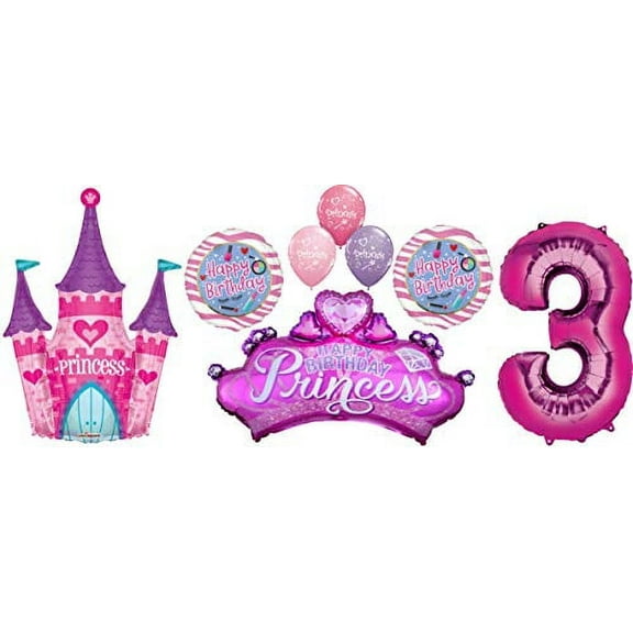 Princess Party 3rd Birthday Glamour Girl Castle and Crown Balloon Bouquet Decorations
