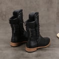 thumbnail image 5 of J-596 Black Ladies Chunky Heel Mid Calf Boots Round Toe Lace Up Casual Winter Fall Shoes For Daily Walking, 5 of 9