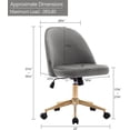 thumbnail image 2 of DUHOME Cute Armless Home Office Chair，Swivel Desk Chair Velvet Upholstered Chair Rolling Computer Chair with Backrest Golden Base，Adjustable Vanity Chair with Wheels for Teens Adults，Grey, 2 of 8