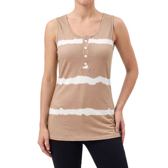 Deago Womens Tie-dye Sleeveless Tank Tops Summer Loose T Shirts Button Down Shirts Vest Blouse Plus Size (Khaki, 3XL)