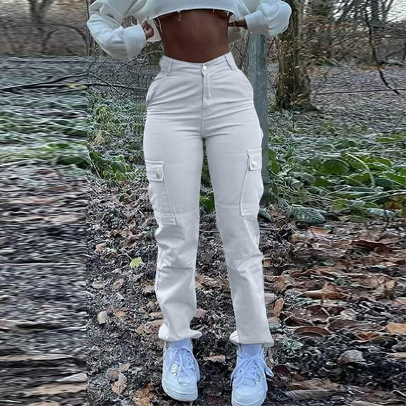Skinny Women's Jeans Cargo Jeans For Women Mid With Elastic Waist Plus Size Skinny Butt Lifting Denim With Pockets,White Women's Jeans
