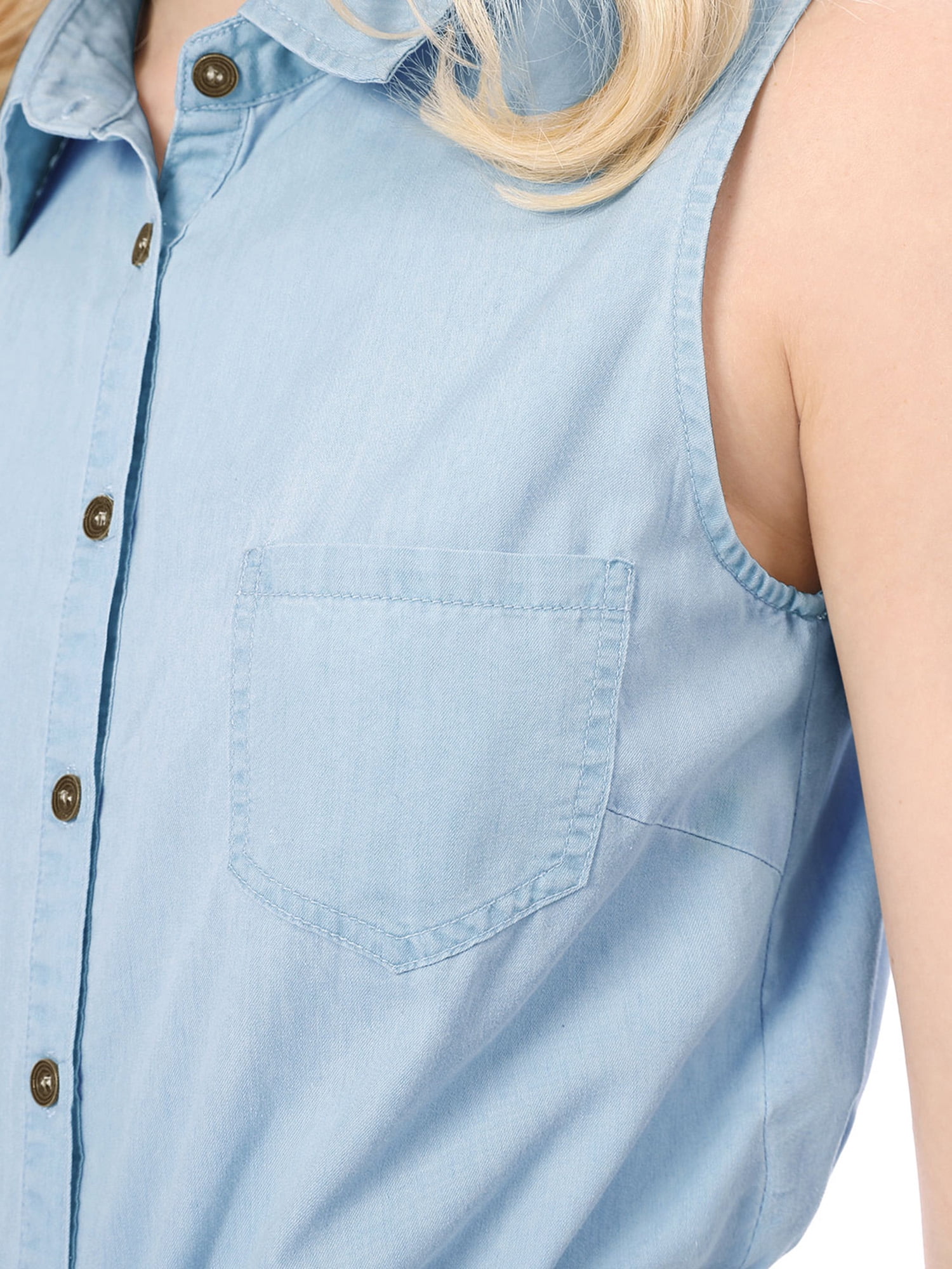 DARING DIVA Women's Single Breasted Point Collar Sleeveless Shirt XL Sky Blue