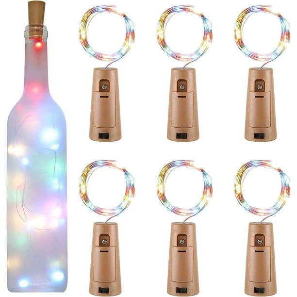 Cadena de luces LED para botellas, 2 m, 20 LED, luz para botellas, BR-Life, luz LED para tapas de botellas, impermeable, flexible, alambre de plata, decoración para fiestas, bodas (6 piezas, coloridas esquí esquí Gafas de esquí