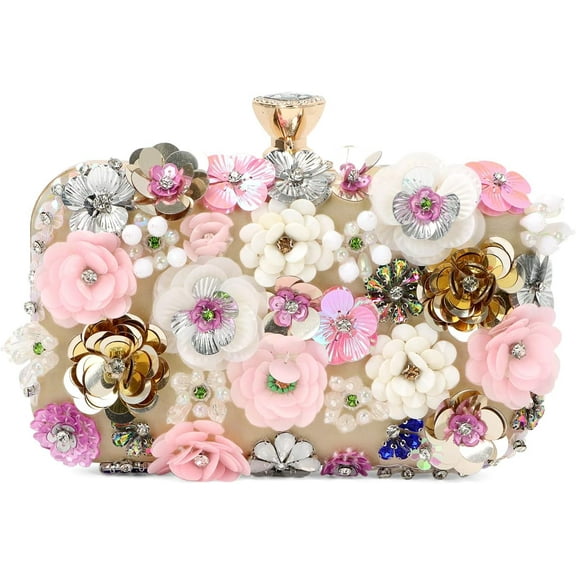 3D Flower Clutch Purses for Women Gold Formal Wedding Party Evening Bags Chain Floral Shoulder bag