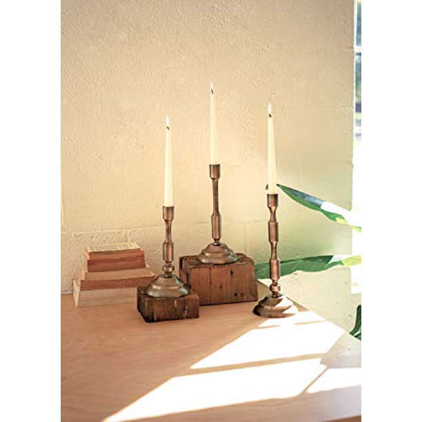 Kalalou Nde1428 Antique Brass Taper Candle Stands 15 Inch Tall Metal Set Of 3 Walmart Com Walmart Com