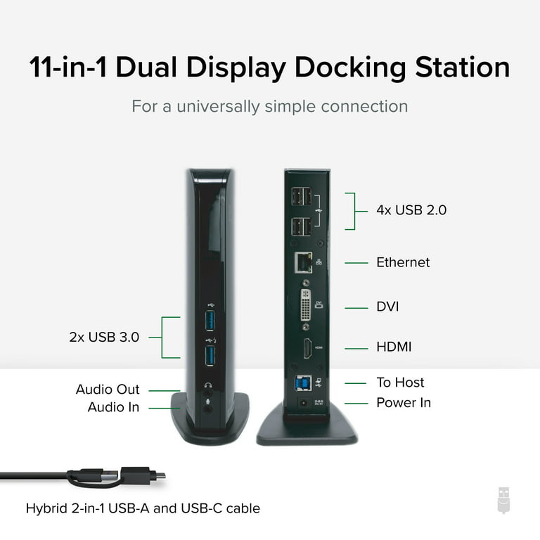 Forstad Opgive Grønne bønner Plugable USB 3.0 Universal Laptop Docking Station Dual Monitor for Windows  and Mac, USB 3.0 or USB-C, (Dual Video: HDMI and HDMI/DVI/VGA, Gigabit  Ethernet, Audio, 6 USB Ports) - Walmart.com