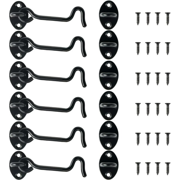 4 Hook and Eye Latch 6-Pack, Heavy Duty Solid Stainless Steel Cabin  Privacy Hooks Latch with Mounting Screws for Barn Doors, Bathrooms, Sliding  Doors, Sheds, Blinds, Bedrooms. (Black) 