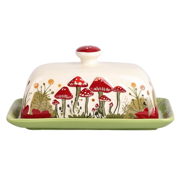 Livease Butter Dish With Lid, Cute Mushroom Ceramic Butter Holder for Kitchen Countertop