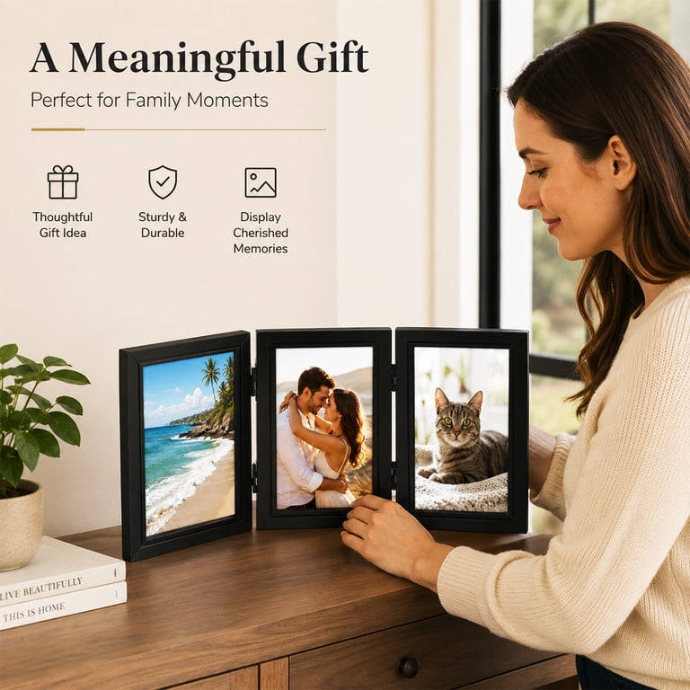MetMetalrt Trifold Hinged Wood Photo Frame Black photo 7