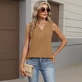 thumbnail image 4 of Qwertyu Women's V Neck Tank Tops Casual Summer Button Down Sleeveless Shirts Camel M, 4 of 4