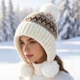 thumbnail image 5 of AVRNLIQ Fair Isle Knit Beanie Womens Ear Flap Winter Hat with Pom Pom White, 5 of 6