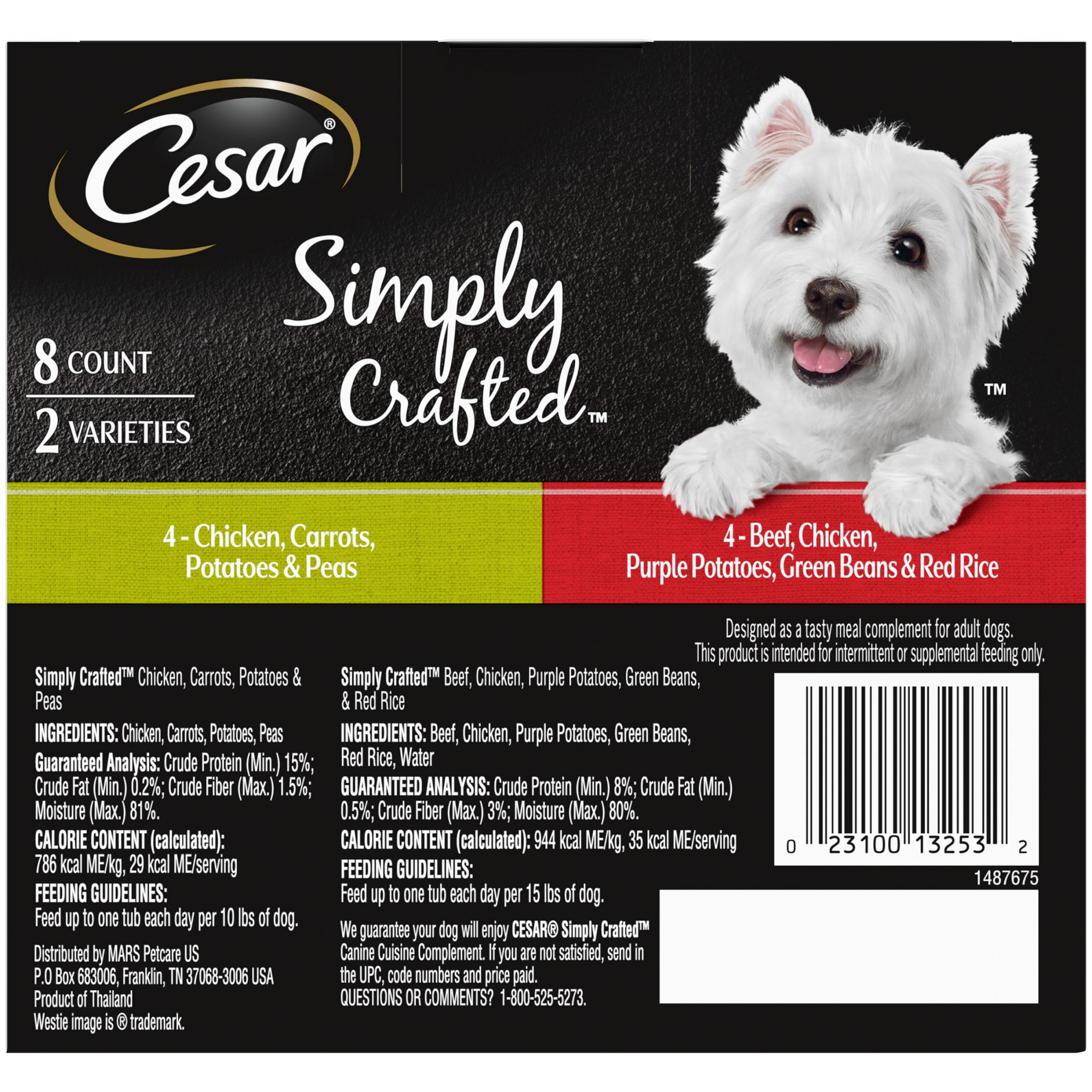 (4 pack) Cesar Simply Crafted Chicken And Beef Recipes Variety Pack Dog Food Toppers, 1.3 Oz Tubs (8 Ct)