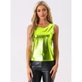 thumbnail image 3 of DARING DIVA Women's Sleeveless U Neck Sparkly Metallic Tank Top XS Mustard Green, 3 of 6
