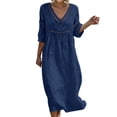 thumbnail image 3 of Dresses for Women Plus Size Summer Boho Casual V-Neck Loose 3/4 Sleeve Solid Color Hollow Out Beach Vacation Sundresses, 3 of 9
