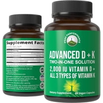 Peak Performance Advanced Vitamin D 2000 IU with All 3 Types of Vitamin K Vitamin D3 and Vitamin K2, K1, MK-7 (MK7), MK4 Supplement. 60 Small and Easy to Swallow Pills (2000 IU)