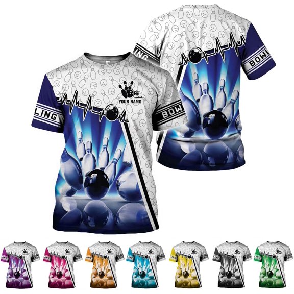HD Custom Bowling Shirts, Personalized Name Bowling Shirts Unisex, Bowling Jerseys for Men & Women, Team Bowling Shirt Gift (Blue, S)