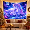 thumbnail image 3 of Pair Unicorns Adult With Smaller Foal Nestled Together, Mystical Fantasy for Space Lovers, Galaxy Room Decor, Mother's Day Gift, Tapestry Wall Hanging for Bedroom and Dorm, 3 of 7