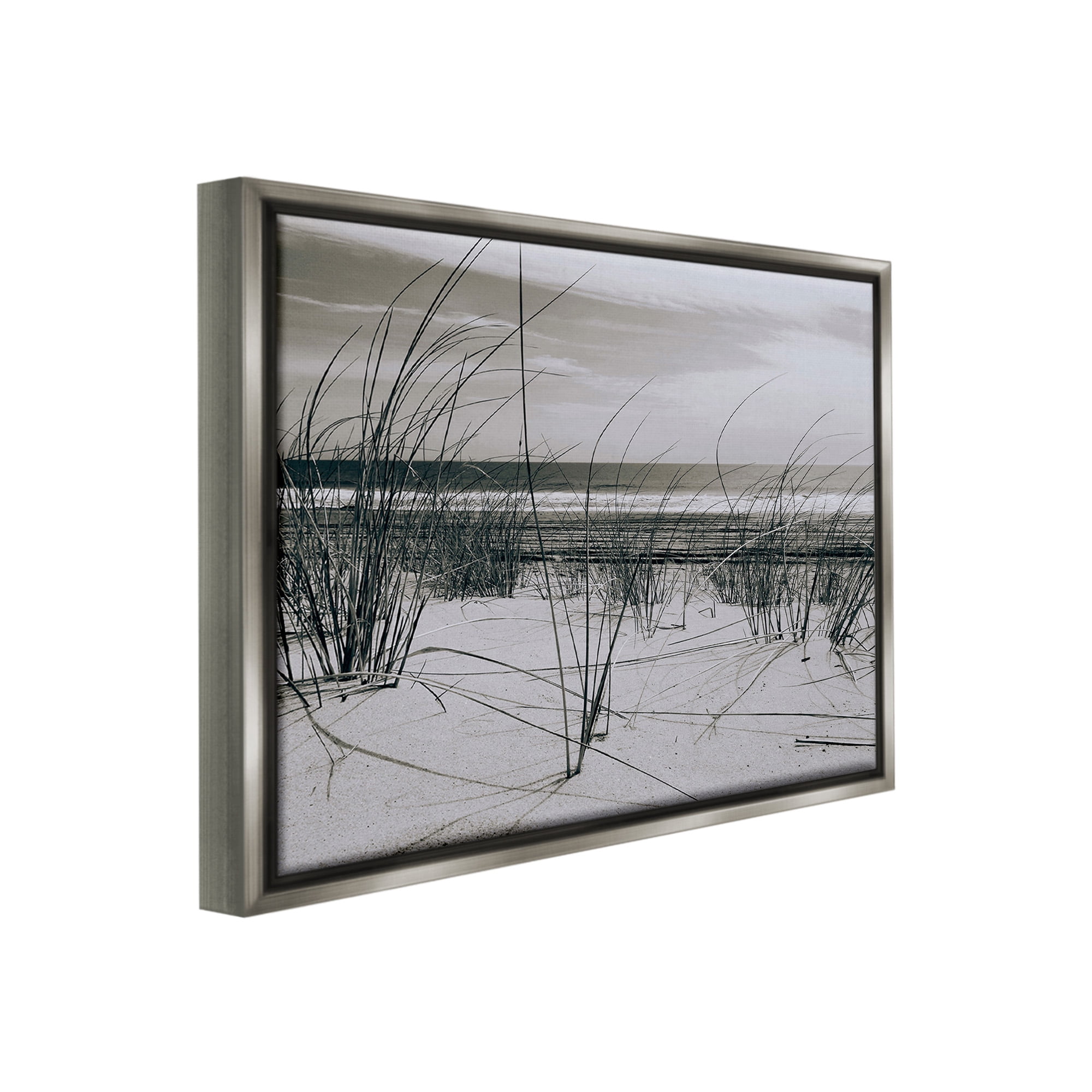 Stupell Industries Subtle Beach Reeds Landscape Photography Gray Floater Framed Canvas Art Print Wall Art, 31 x 25