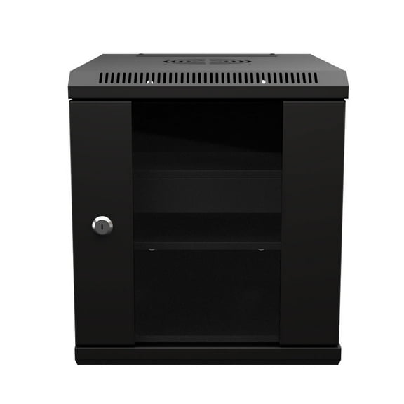 NavePoint 6U 10 Inch Network Server Cabinet, 15.75 inch Deep, Glass Door, Black, Wall Mountable, 2 x Shelves, 1 x Blank Panel