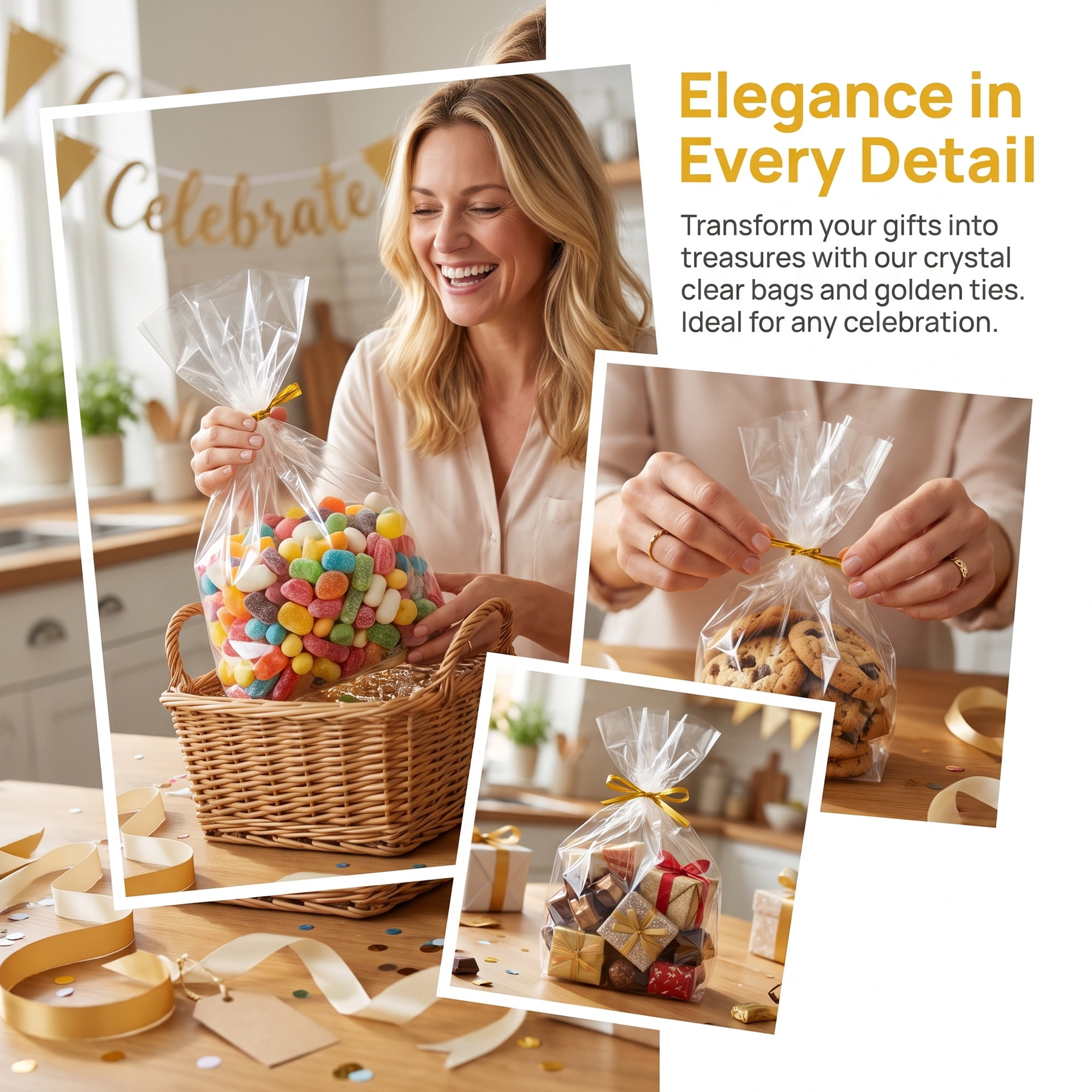 Unique Bargains 100Pcs Premium Clear Gift Bags with Expandable Bottom Clear 9.8" x 13.8"