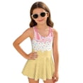 thumbnail image 4 of Xoenoiee Ice Cream Print Girls One Piece Swimsuits Hawaiian Skirted Bathing Suit for Kids Girls Summer Ruched Swim Dress Sleeveless Swimwear, 5-6 Years, 4 of 7