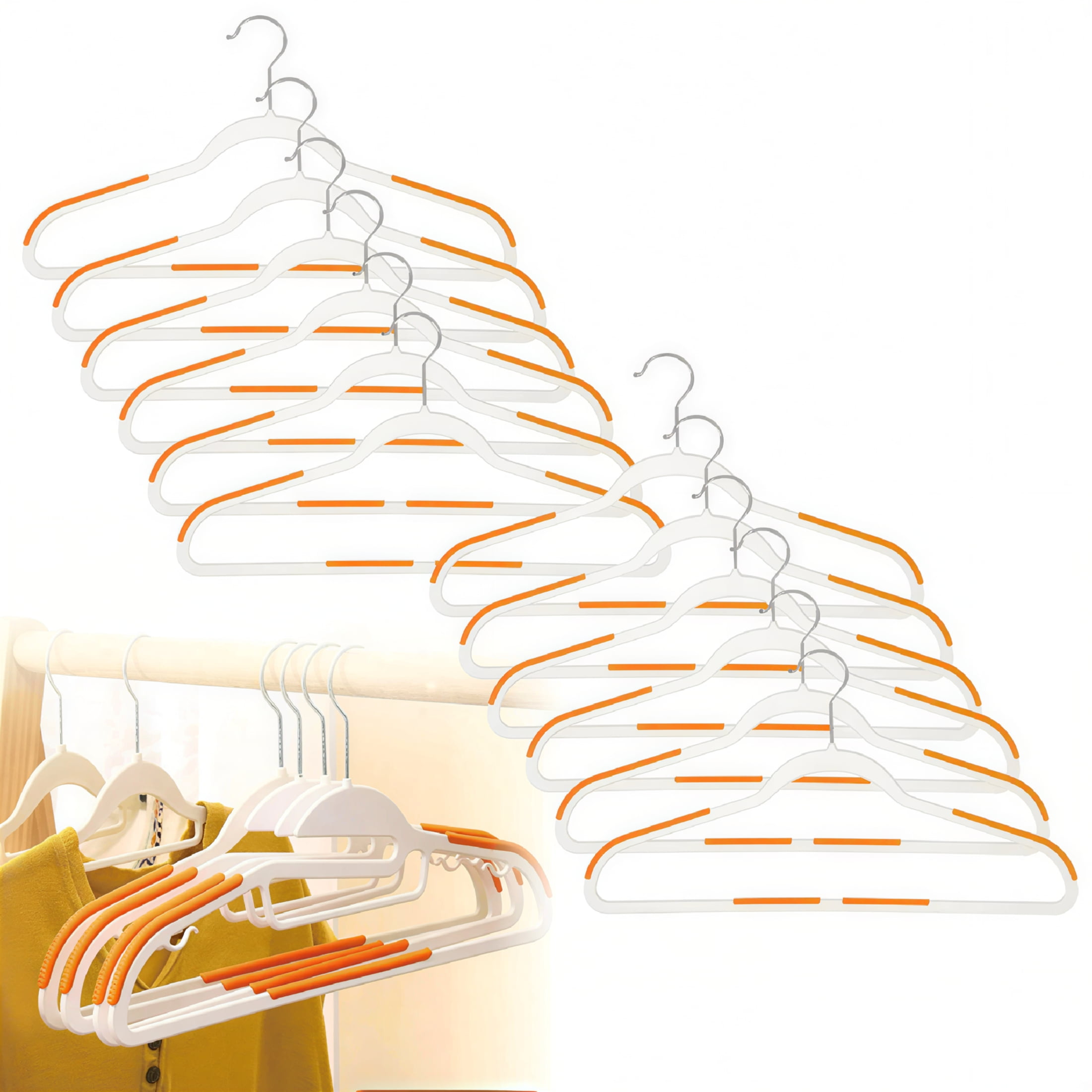 LAMIRO 12 Pack Slim Plastic Clothes Hangers with Rubberized Non-Slip Grip for Wardrobe,Coat Hangers for Hanging Women/Men Clothes