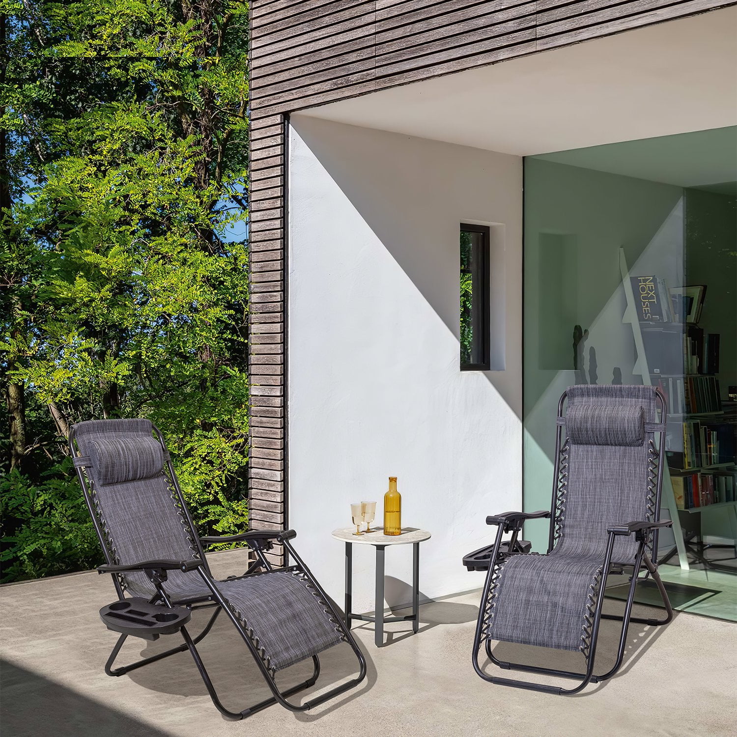 Vineego Zero Gravity Chairs Patio Chairs Lawn Lounge Chair Patio Set of 2 with Pillow and Cup Holder Patio Furniture for Poolside Backyard and Beach Set of 2 (Double Gray)