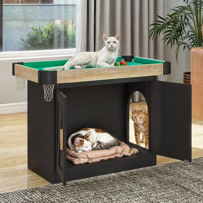 Dextrus Cat Litter Box Enclosure Hidden with Cat Pool Table Cat Litter Box Enclosure Furniture Wooden Cat Cabinet with 1 Feather Teaser Sticks 6