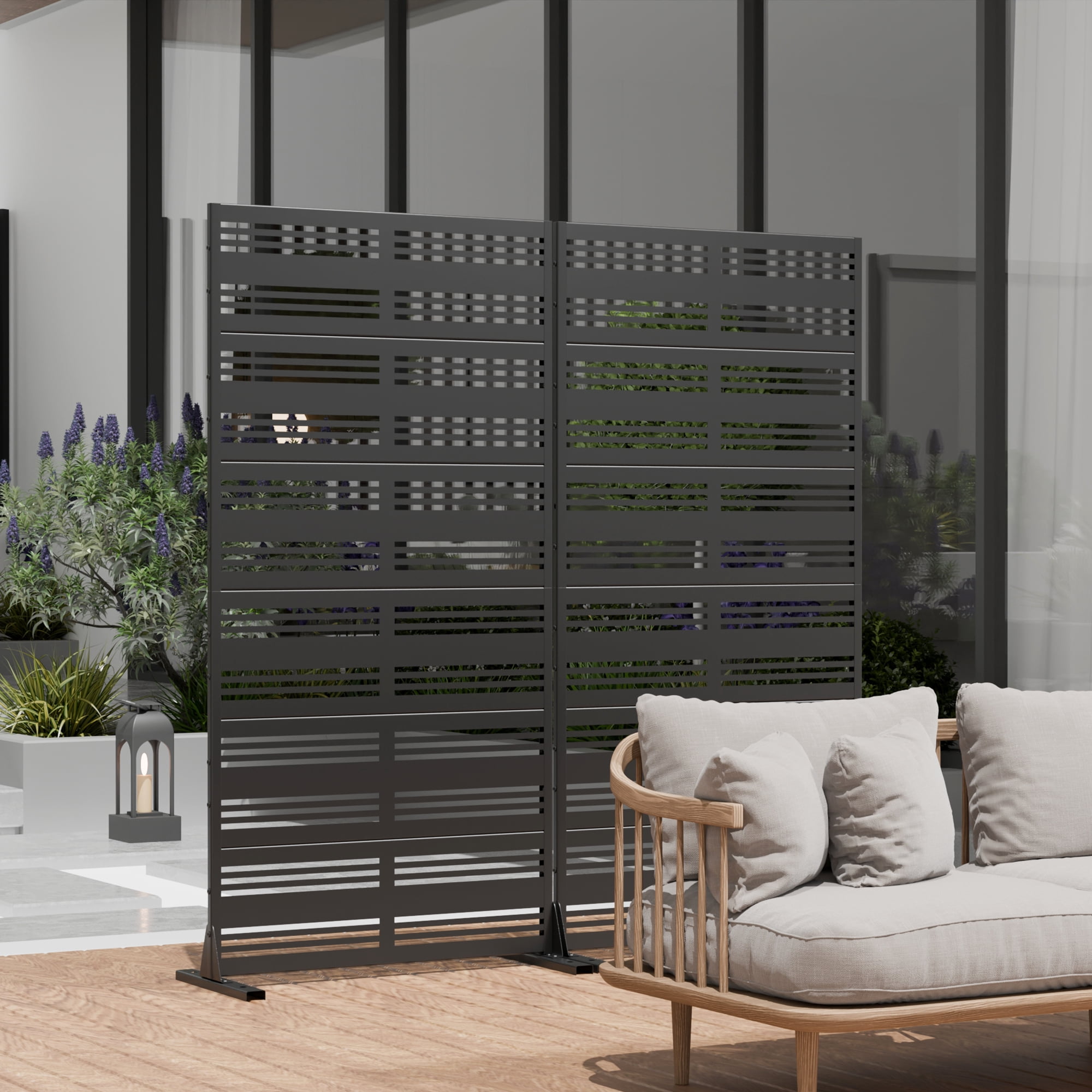 MAYEERTY 72×35" Outdoor Black Metal Privacy Panel Screen for Backyard & Garden, Wide-narrow Louvered Pattern