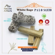 2 California White Sage & 3 Palo Santo Sticks Smudge Kit, White Sage & Palo Santo, Sustainably Sourced, Authentic, Natural & Sacred, Cleansing, Fragrance, Meditation, Smudging Rituals, Packaged in USA