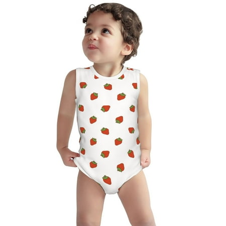 

Vsdgher Hand Drawn Strawberry Print Baby Unisex Baby Cotton Sleeveless Bodysuits Soft and velvety comfortable and breathable