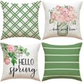 thumbnail image 1 of KAIYANG Juego de 4 fundas de almohada de primavera de 18 x 18 pulgadas, fundas de almohada decorativas de estilo rústico verde, fundas de cojín florales para sofá, sala de estar, decoración del hogar, 1 of 5