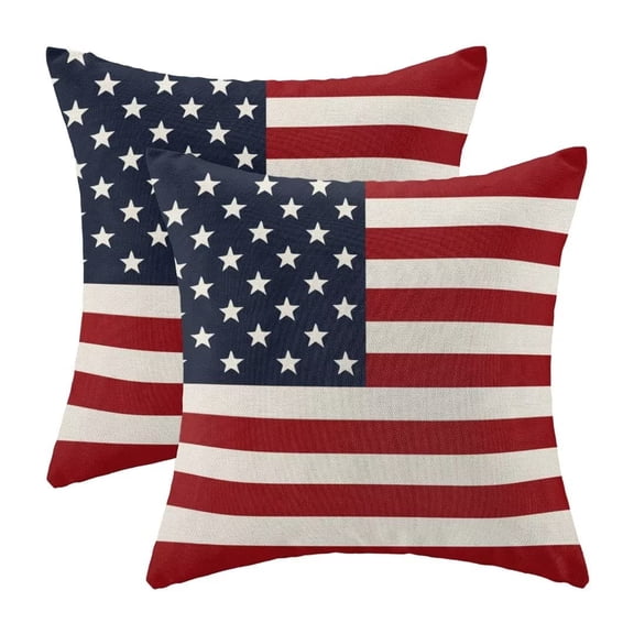 4th of July Pillow Covers 18x18 Set of 2, American Flag Patriotic Decorations Throw Pillow Covers Linen Farmhouse Independence Day Cushion Case for Couch Sofa Summer Home Outdoor Decor