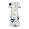 thumbnail image 5 of Robes d'Été Robe de Mode Femmes Casual V Cou Impression en Vrac Élastique à Manches Courtes Robe Bleu S, 5 of 5