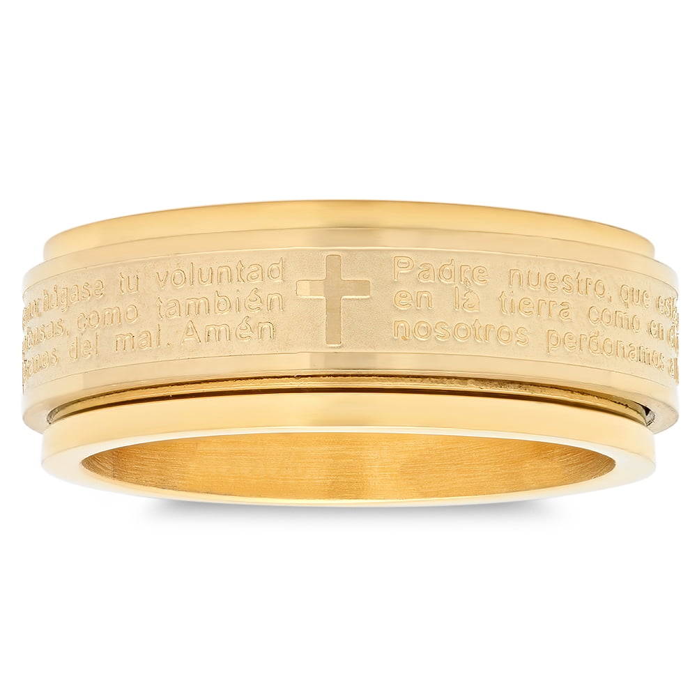 Men's 18K Gold Plated Stainless Steel Padre Nuestro Prayer Spinner Ring