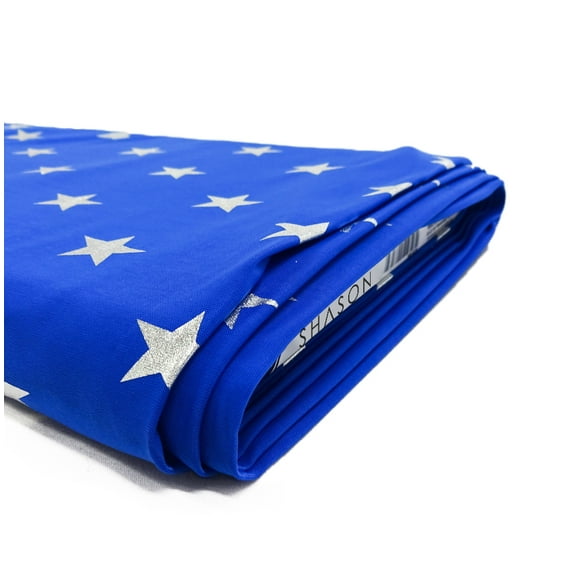 Shason Textile (4 Yards Cut) Foil Knit Dancewear Stars, Blue/Silver