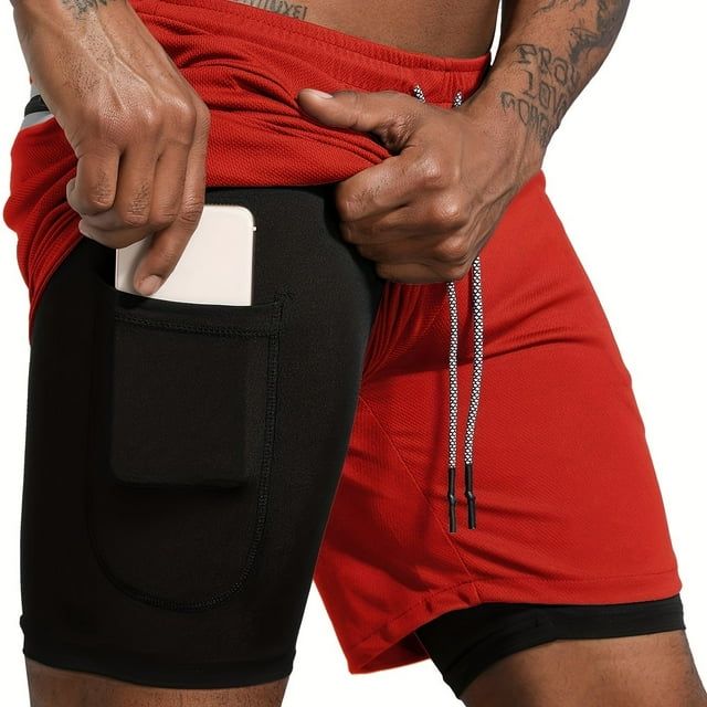 Men's Sportswear 2 In 1 Lightweight Cotton Training Shorts, Male Clothes For Gym Workout Yoga