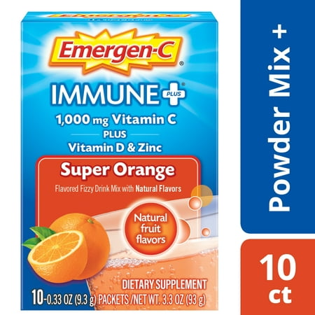 Emergen-C Immune+ (10 Ct, Super Orange) Immune Support Powder