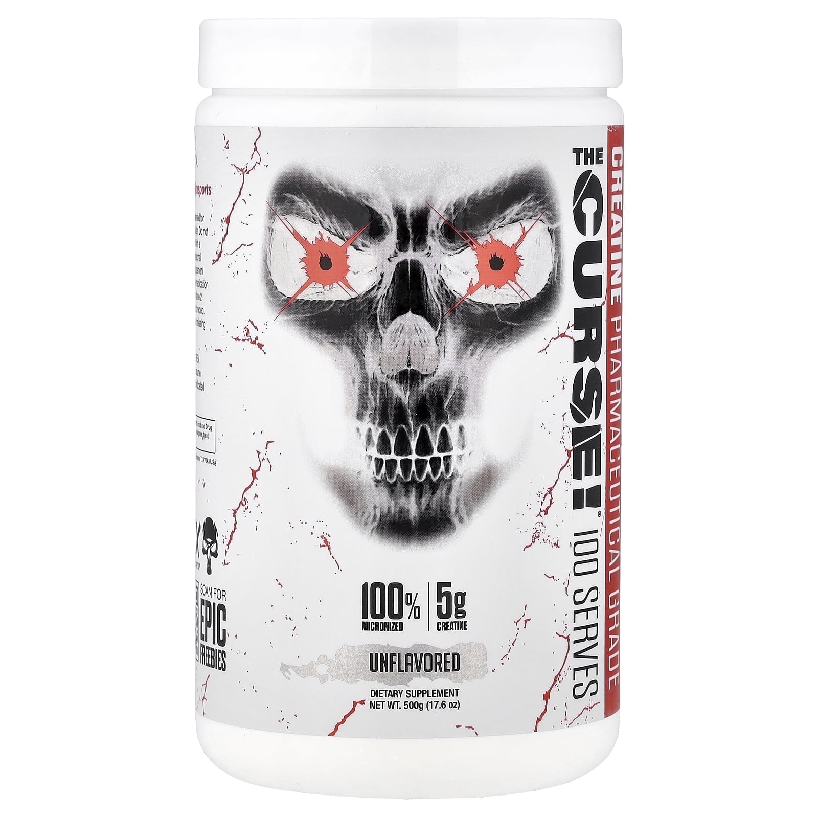 JNX Sports® The Curse! Creatine Monohydrate Powder – Micronized Creatine for Strength, Power & Daily Performance Support, Unflavored, 500 g, 100 Servings