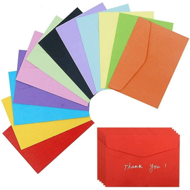 Lot de 100 mini enveloppes en papier pour cartes de visite, 10 couleurs  pastel, 10 x 7,9 cm : : Fournitures de bureau